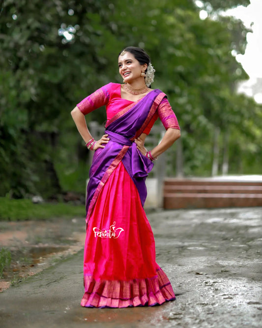 Kanjivaram Silk Zari Half Saree Lehenga With Blouse Along With Banarsi Silk Dupatta