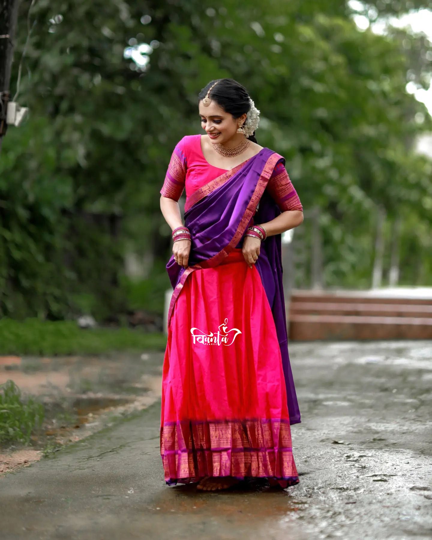 Kanjivaram Silk Zari Half Saree Lehenga With Blouse Along With Banarsi Silk Dupatta