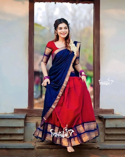 Kanjivaram Silk Zari Half Saree Lehenga With Blouse Along With Banarsi Silk Dupatta