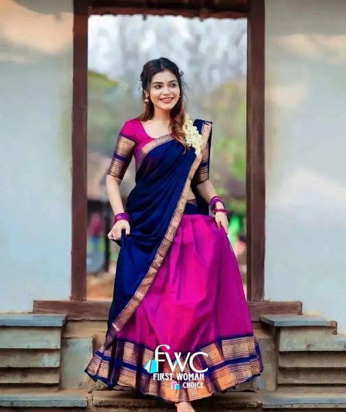 Kanjivaram Silk Zari Half Saree Lehenga With Blouse Along With Banarsi Silk Dupatta