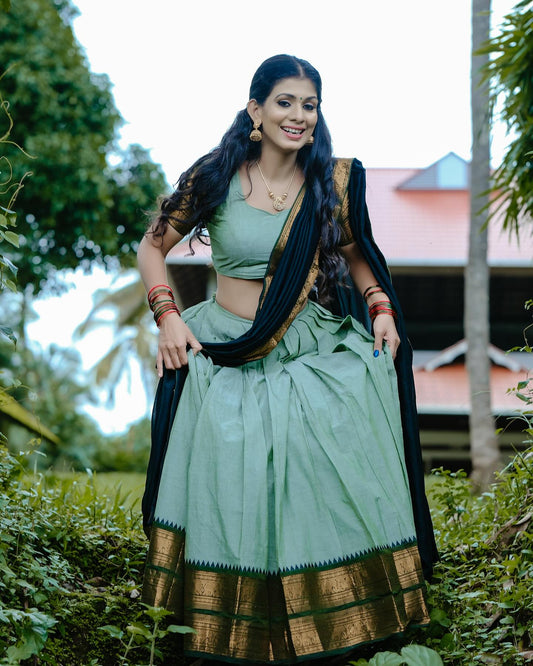 Kanjivaram Silk Zari Half Saree Lehenga With Blouse Along With Banarsi Silk Dupatta