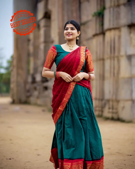 Kanjivaram Silk Zari Half Saree Lehenga With Blouse Along With Banarsi Silk Dupatta