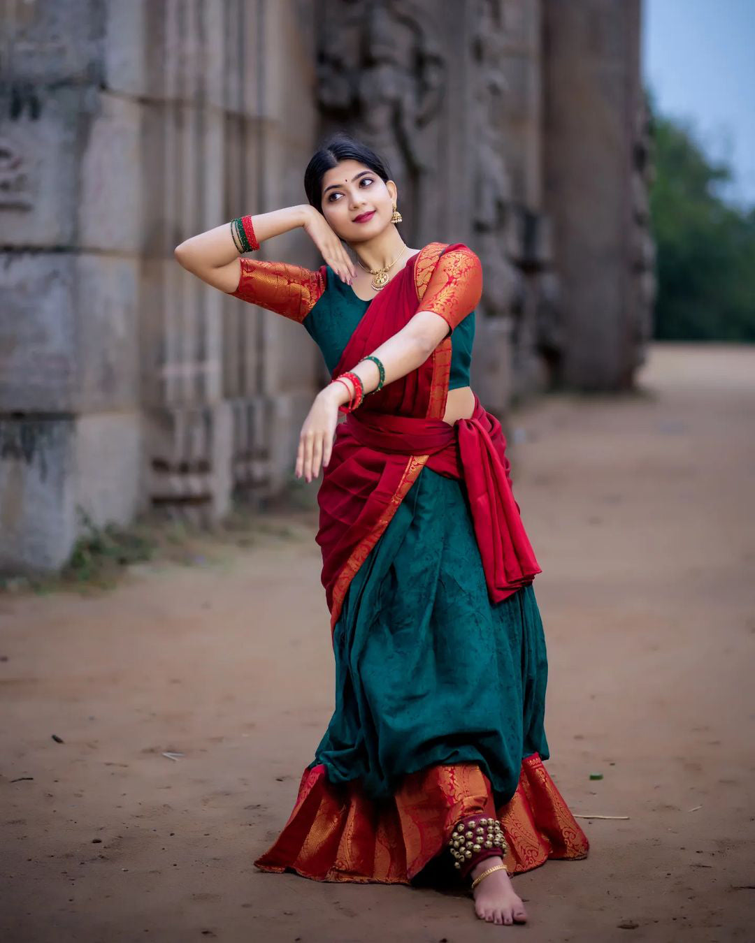 Kanjivaram Silk Zari Half Saree Lehenga With Blouse Along With Banarsi Silk Dupatta