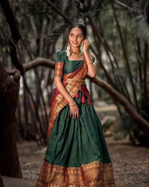 Kanjivaram Silk Zari Half Saree Lehenga With Blouse Along With Banarsi Silk Dupatta
