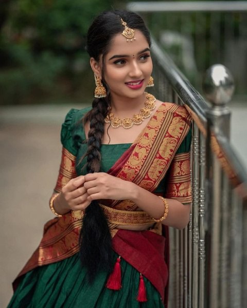Kanjivaram Silk Zari Half Saree Lehenga With Blouse Along With Banarsi Silk Dupatta