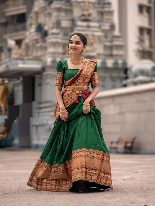 Kanjivaram Silk Zari Half Saree Lehenga With Blouse Along With Banarsi Silk Dupatta