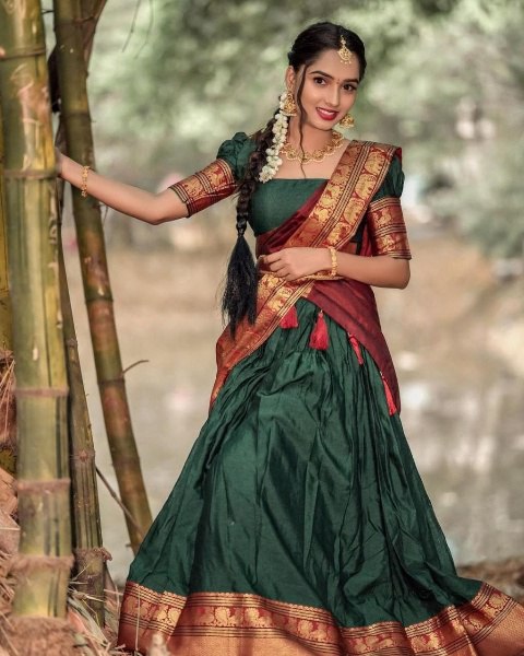Kanjivaram Silk Zari Half Saree Lehenga With Blouse Along With Banarsi Silk Dupatta