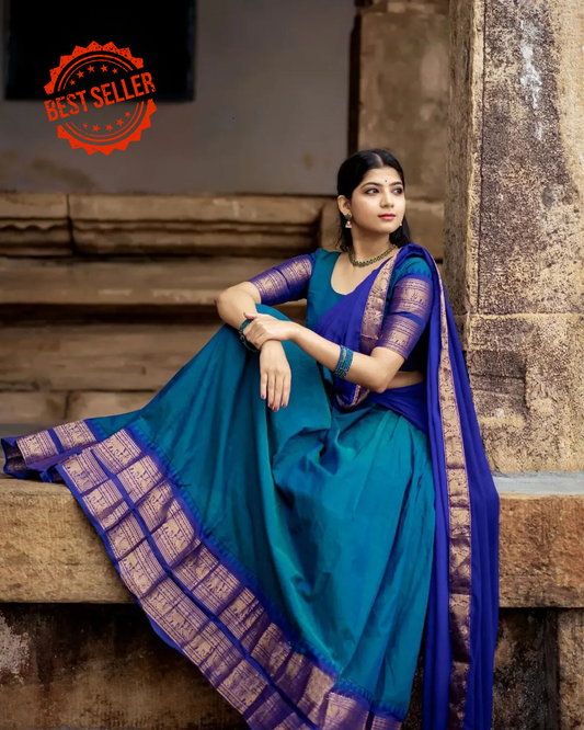 Kanjivaram Silk Zari Half Saree Lehenga With Blouse Along With Banarsi Silk Dupatta