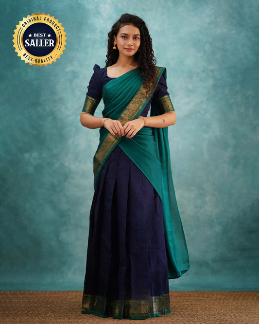 Kanjivaram Silk Zari Half Saree Lehenga With Blouse Along With Banarsi Silk Dupatta